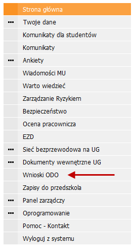 Send application via the 'Wnioski ODO' tab