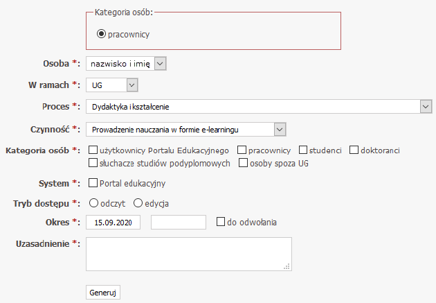 Filling in the form to ODO request