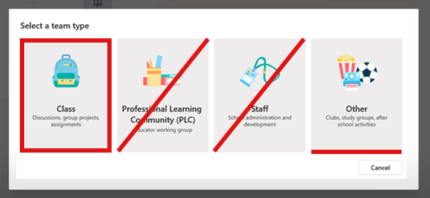 Select a team type - Choose Class