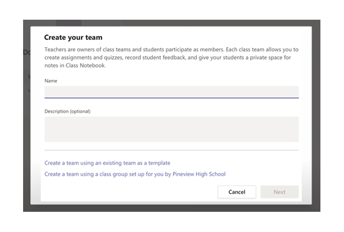 Creating and entering team name